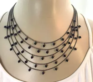 Premier Designs Black Dangle Bead Bib Necklace Multi Strand Gunmetal Finish 683 - Picture 1 of 5