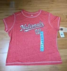 Washington NationalsT-shirt Women's Lg MAJESTIC COOPERSTOWN Heather Red MLB Tee - Picture 1 of 13