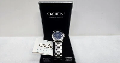 Reloj de cuarzo vintage Croton para hombre acero inoxidable resistente al agua cara azul 3ATM-100 pies Foto 1 de 4