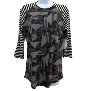 LuLaRoe Womens Multi Print w/ Striped 3/4 Sleeve Size S Randy T Shirt NEW - Picture 1 of 11