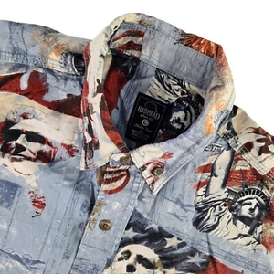 Camisa Pelirroja Para Hombres Grande Azul USA Landmarks Bandera Americana S/S Abotonada - Imagen 1 de 8