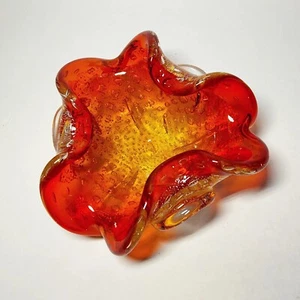 Vintage Murano Bullicante Orange Silver Blown Glass Bowl Ashtray - Picture 1 of 7