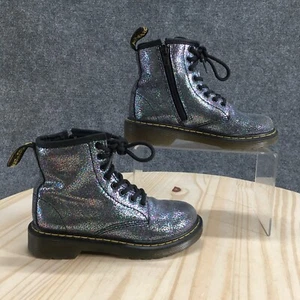Dr. Martens Boots Youth 12 Delaney Ankle Bootie Gray Rainbow Lace Up Side Zip - Picture 1 of 16