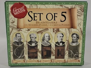 Professor Puzzle Great Minds SET OF 5 Brainteasers Wooden Metal Puzzles EUC - Picture 1 of 2