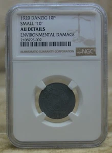 1920 Poland Danzig Small 10 Pfennig NGC AU Details Environmental Damage - Picture 1 of 5