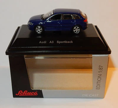 MICRO METAL DIE CAST SCHUCO HO 1/87 AUDI A3 SPORTBACK BLEU FONCE IN BOX - Photo 1/4