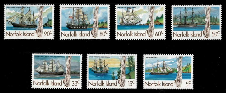 Norfolk Island 1985 - Whaling Ships - Set of 7v - Scott 356-57, 359-63 - MNH - Image 1 of 1