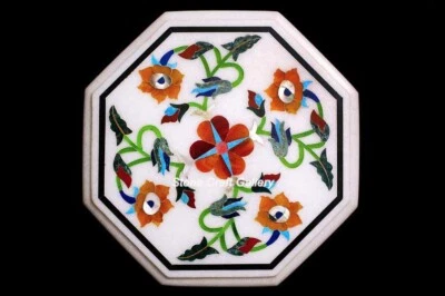 12" Marble Table Top Semi Precious Inlay art Handmade Work Home Decor - Image 1 of 3