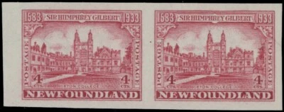 1933 NFLD HUMPHREY GILBERT, EATON COLLEGE 4C, Horizon Imperf Pair, NH, UN. #215a Foto 1 de 2
