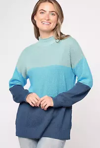 Suéter Belle by Kim Gravel XL Granito Verde Punto Waffle Bloques de Color Pullover - Imagen 1 de 12