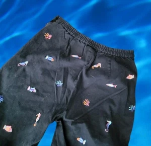 Coldwater Creek capri crop pants SIZE 6 embroidered Fish Seahorse pockets T45 - Picture 1 of 6