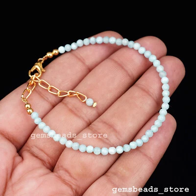 Amazonit facettierte Perlen Rondelle 3 mm natürliches Armband Schmuck 7 Zoll - Bild 1 von 4