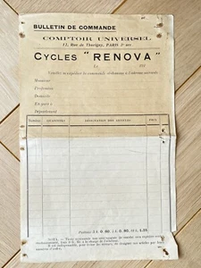 Ancienne Facture - bulletin de commande - Cycles Rénova - Paris v. 1910 - Picture 1 of 2