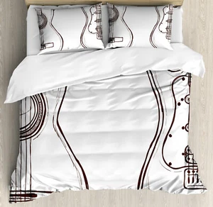 Guitar Duvet Cover Set with Pillow Shams Sketch Style Instruments Print - Picture 1 of 8