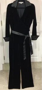 Boston Proper Black Velvet Satin Tuxedo Jumpsuit Pant XS 0  $168 - Picture 1 of 2