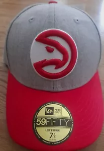 Atlanta Hawks New Era 59Fifty Low Crown Gray Red Two Tone Fitted Hat Cap 7 1/2 - Picture 1 of 3