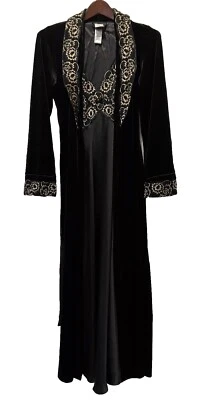 JONQUIL by DIANE SAMANDI Black and Gold Nightgown & Robe Set Size Small/Petite - Image 1 of 4