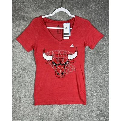 Adidas Chicago Bulls Rhinestone Bling Triblend V-Neck T-Shirt Womens Size M - Image 1 of 4
