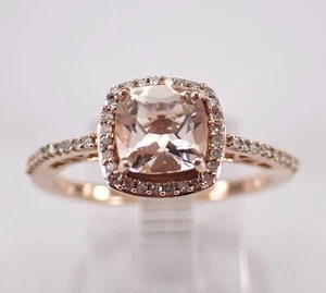 Rose Gold Cushion Cut Morganite and Diamond Halo Engagement Ring Jewelry Gift - Picture 1 of 8
