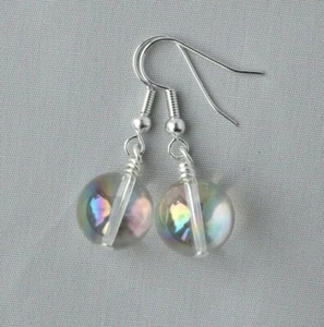 PENDIENTES REDONDOS DE CUARZO TRANSPARENTE RECUBIERTOS MYSTIC ~ PLATEADOS - Imagen 1 de 1