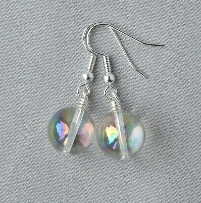 PENDIENTES REDONDOS DE CUARZO TRANSPARENTE RECUBIERTOS MYSTIC ~ PLATEADOS Foto 1 de 1
