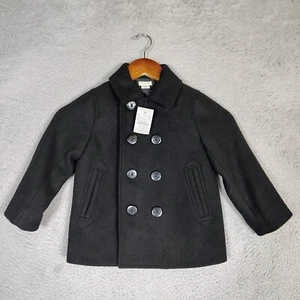 Crewcuts Peacoat Boy 3 Black Wool Blend Double Breasted Jacket Preppy Coat NWT - Picture 1 of 10