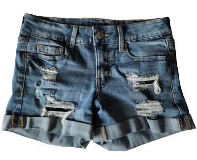 Aéropostale Women’s 0 Low Rise Distressed Jean Shorts | Cuffed Hem Y2K Denim Cut - Image 1 of 4