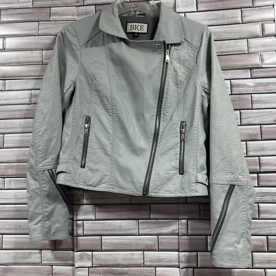 BKE Mujer S Chaqueta Motera Imitación Cuero Gris Cremallera Motociclista Foto 1 de 4