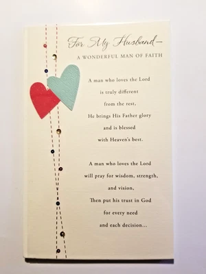 Tarjeta de felicitación de cumpleaños de esposo religioso corazones lentejuelas hombre de fe cumpleaños Foto 1 de 4