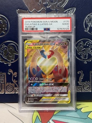 2019 POKEMON SUN & MOON TEAM UP #170 FULL ART/LATIAS & LATIOS GX PSA 2 - Image 1 of 4