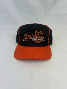 Vintage Harley Davidson Hat Cap Mens Black Orange Snap Back Motorcycle Biker - Picture 1 of 5