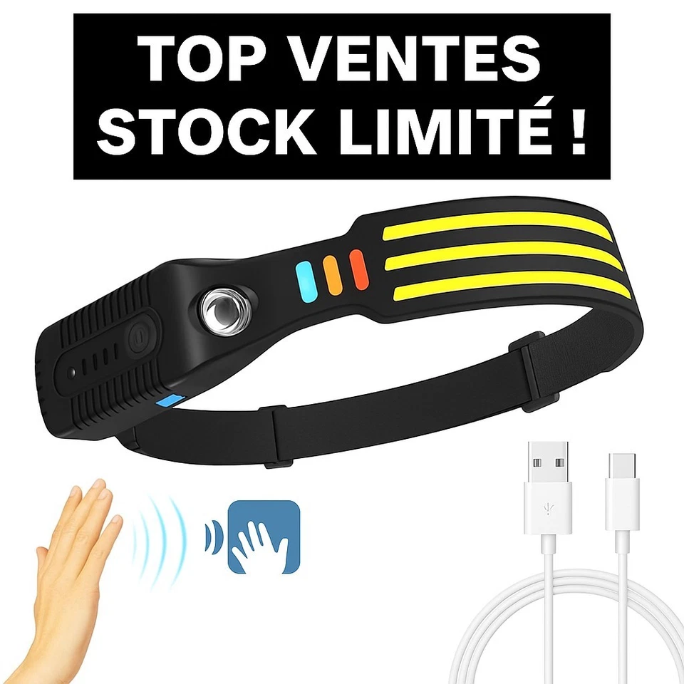 LED headlamp COB 10W USB rechargeable waterproof - motion sensor, camping - Image 1 of 4