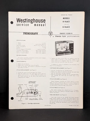 Manual de Servicio Westinghouse Fonógrafo Modelo H-96AC1 Chasis V-2508-14 4 Pg Foto 1 de 2