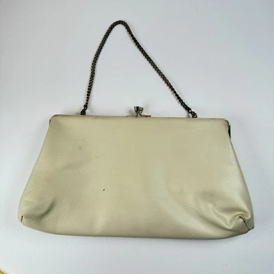 Bolso sin asas de cuero sintético crema Harry Levine de colección HL EE. UU. Correa de cadena dorada retro Foto 1 de 4