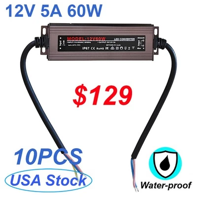 AC110V to DC 12V Power Supply Waterproof Transformer Converter 5A 60W LED Driver - Image 1 of 4