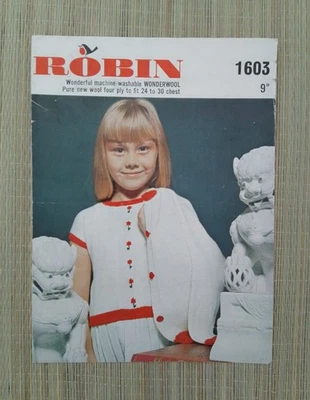 Cardigan and Jumper Pattern Booklet For Children Robin 1603 - Image 1 of 2