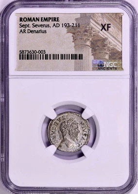 193-211 AD Septimius Severus Ancient Roman Silver Coin AR Denarius NGC XF - Image 1 of 2