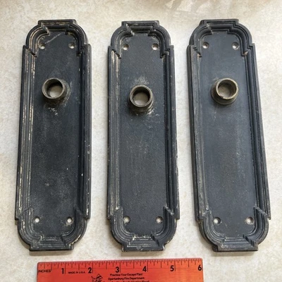 Lot Of 3 Antique Cast  Iron Door Backplates Without Keyhole Early 1900’s 9”x2.75 - Image 1 of 4