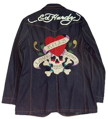 Куртка блейзер джинсовая Ed Hardy от Christian Audigier Love Kills Slowly мужская размер XL - Изображение 1 из 4