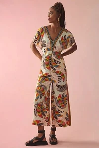 Farm Rio Banana Bunch Jumpsuit Linen Blend Colorful Boho Bold Pockets Women’s XL - Picture 1 of 19