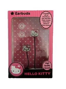 HELLO KITTY Rhinestones Crystal Earbuds Pink Bow NIB Sanrio Fast Free Shipping - Picture 1 of 6