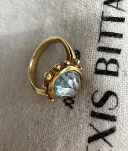 Alexis Bittar Aquamarine Gemstone Golden Ring Size 7 - Picture 1 of 4