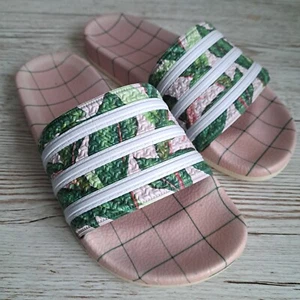 Adidas Adilette Farm Sandals Pink Green Slides Flop Flops Brazil Women Size 6 - Picture 1 of 6