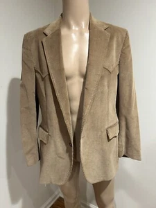 Vintage LEVIS Western Wear Mustard Tan Corduroy Blazer 42R Leather Elbow Pad - Picture 1 of 9