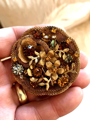 罕见 大号 复古 紫水晶 AB 篮子 Demi Paraure 胸针 1950 年代 完好 — 第 1/4 张图片