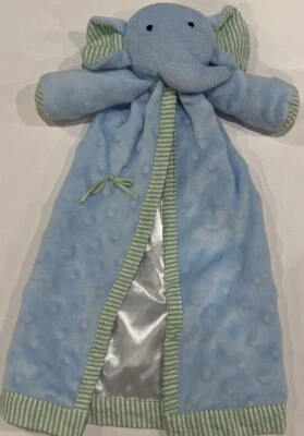 Синий Mudpie слон милый зеленый полоски Baby безопасности одеяло Minky Dot мягкая игрушка - Изображение 1 из 4