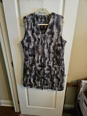 Chaleco Largo Adrienne Landau Piel Sintética Gris Marrón Talla Grande Nuevo con Etiquetas Foto 1 de 4