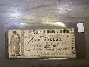 1866-Vintage North Carolina $1 Dollar Banknote Currency Raleigh 022422-02 - Picture 1 of 4