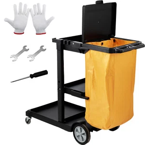 VEVOR Janitorial Trolley Cleaning Cart with PVC Bag and Cover for Housekeeping - Picture 1 of 12
