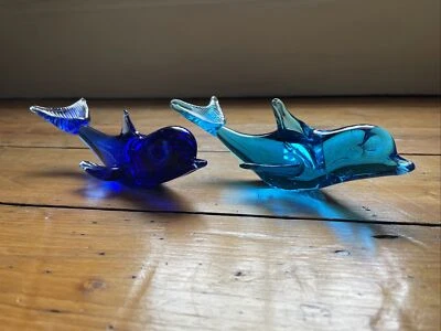a pair of glass art dolphins handmade vintage 80’s  - Image 1 of 4